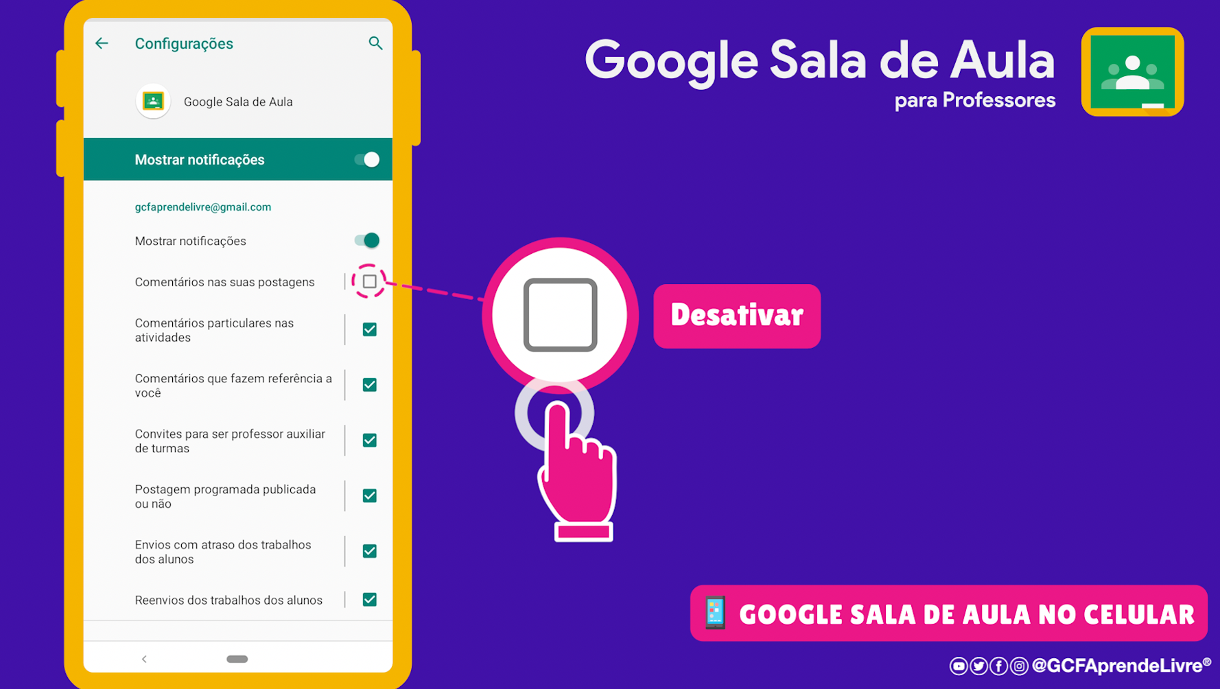 como ativar ou desativar as notificações do Google Sala de Aula 4